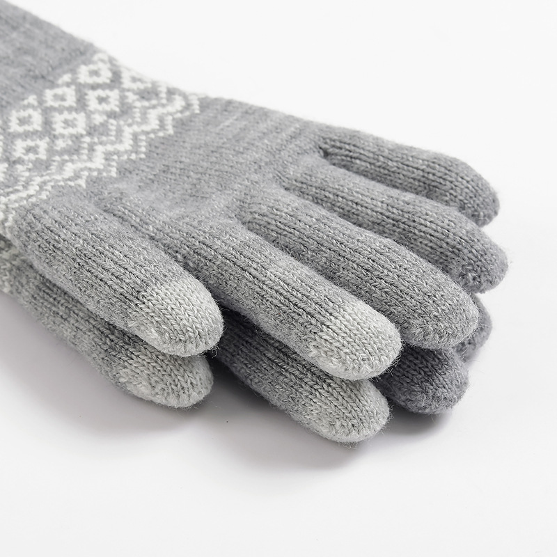 Autumn and winter warm gloves for adults, thickened and fleece knitted touch screen cold-proof wool finger gloves for women details Picture
