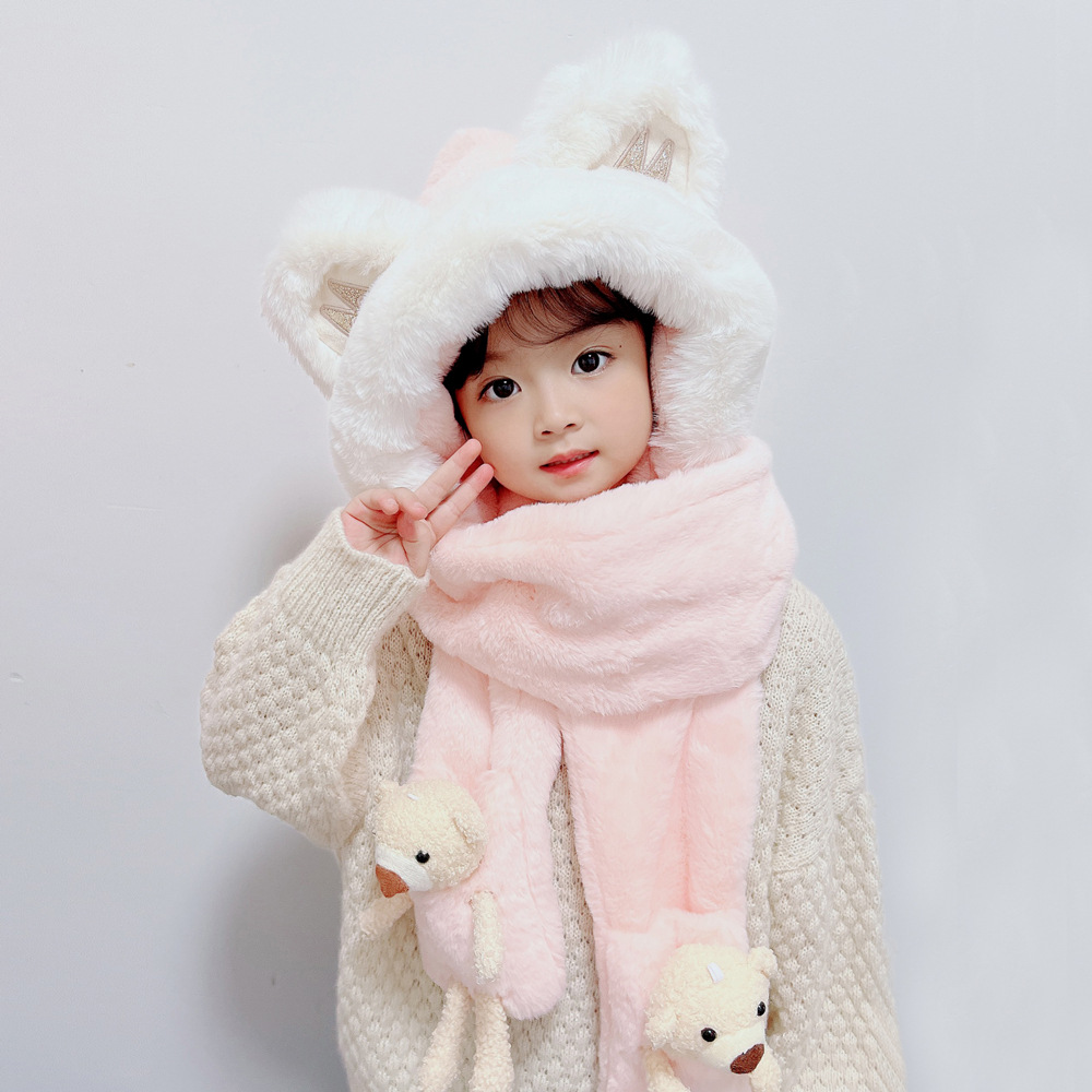 Baby Hat Autumn And Winter Bear Children's Hat Scarf Gloves One Girl Cute Baby Warm Pullover Hat Specification drawing