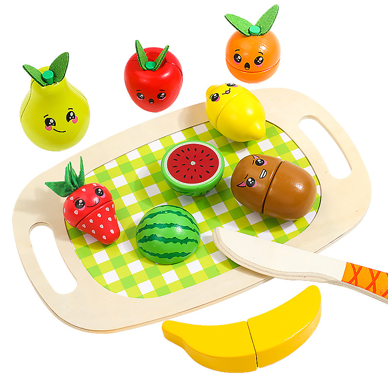 Children's fun fruit cutter wood magnetic simulation fruit shape cognitive building blocks men and women play house toys Item Picture