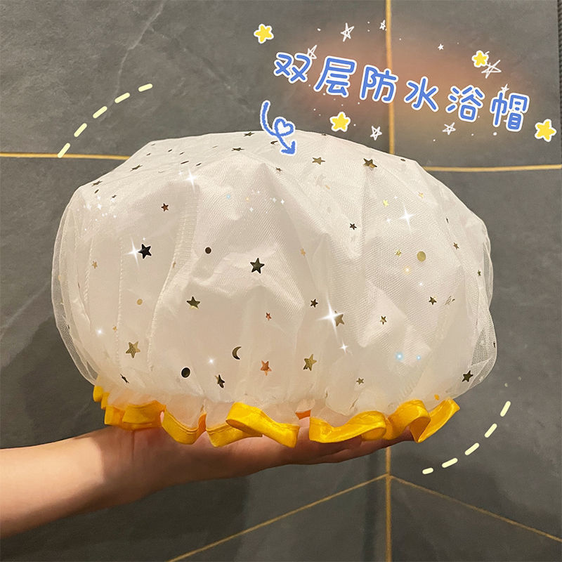 Double Shower Cap Waterproof New Bath Shower Cap Female Makeup Kitchen Oil Fume Dust Proof Head Cover Adult Thickened Head Cover Application Scenario