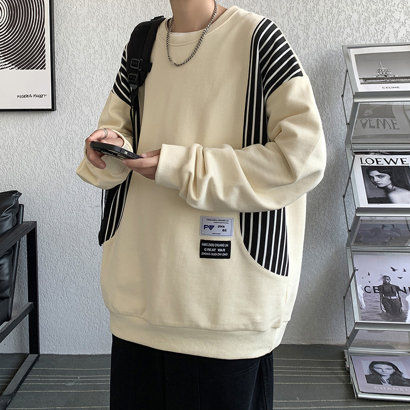 卫衣男士春秋季新款潮流拼接长袖T恤宽松大码圆领薄款打底衫男装