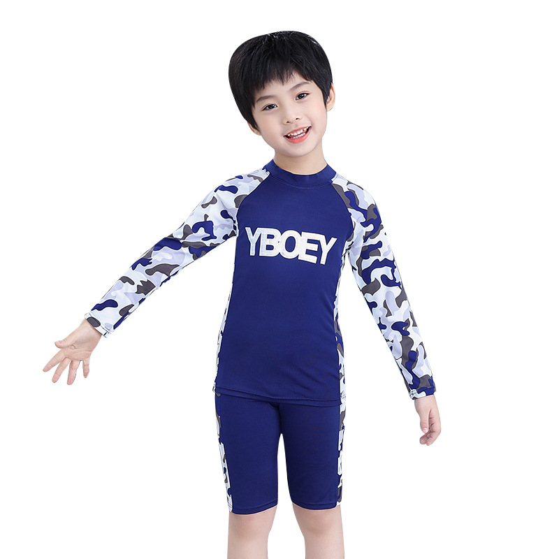 Professional Wholesale New Small And Large Children's Separate Set Children's Swimsuit Camouflage Long Sleeve Quick Dry Boy's Swimsuit Item Picture