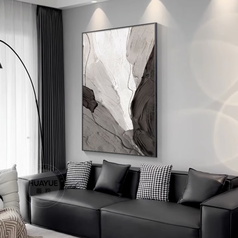 Modern and simple living room decorative painting, black and white abstract hanging painting, high-end living room sofa background, large floor-standing wall painting Specification image