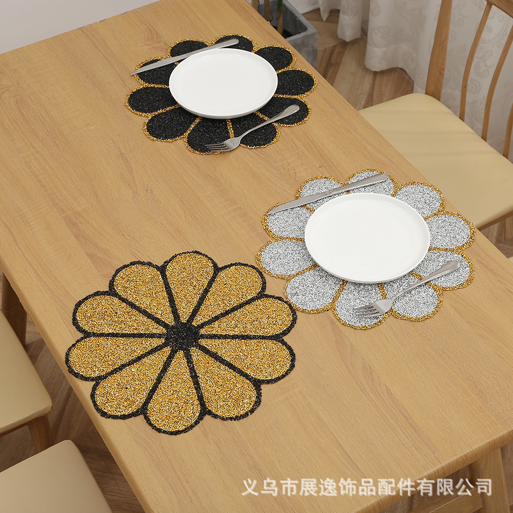 Marca propia marca famosa europa y américa forma de flor estera de diamante estera aislante de cocina DIY hogar posavasos tejidos posavasos de boda conjuntos de posavasos y posavasos details Picture