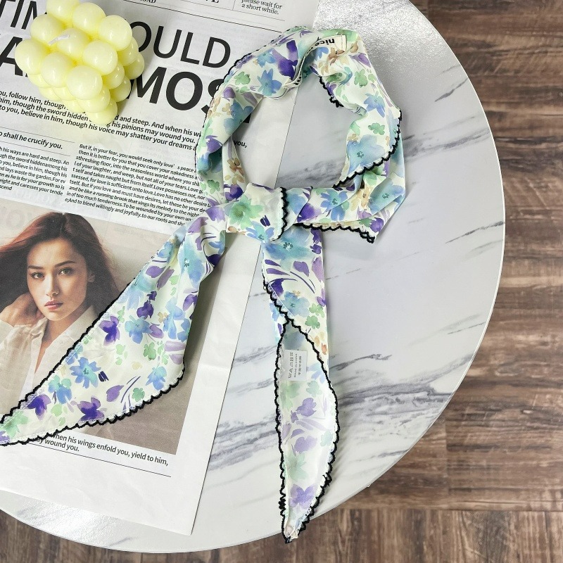 头巾夏女田园韩系多功能时髦防晒透气波点丝巾条纹三角巾围脖头巾详情10