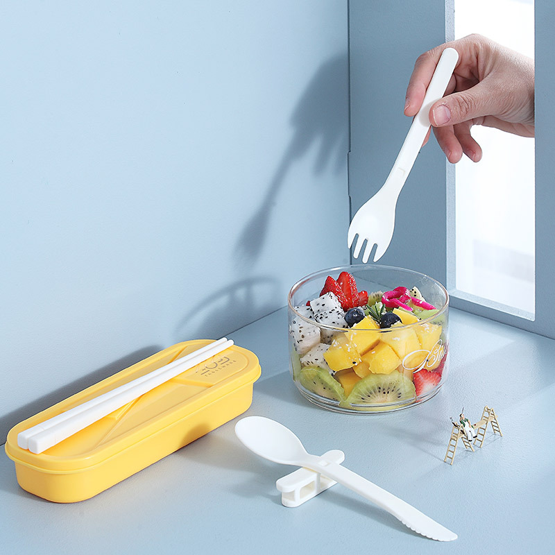 ins portable plastic cutlery set Student canteen knife, fork and spoon combination Travel picnic collection gift cutlery box details Picture
