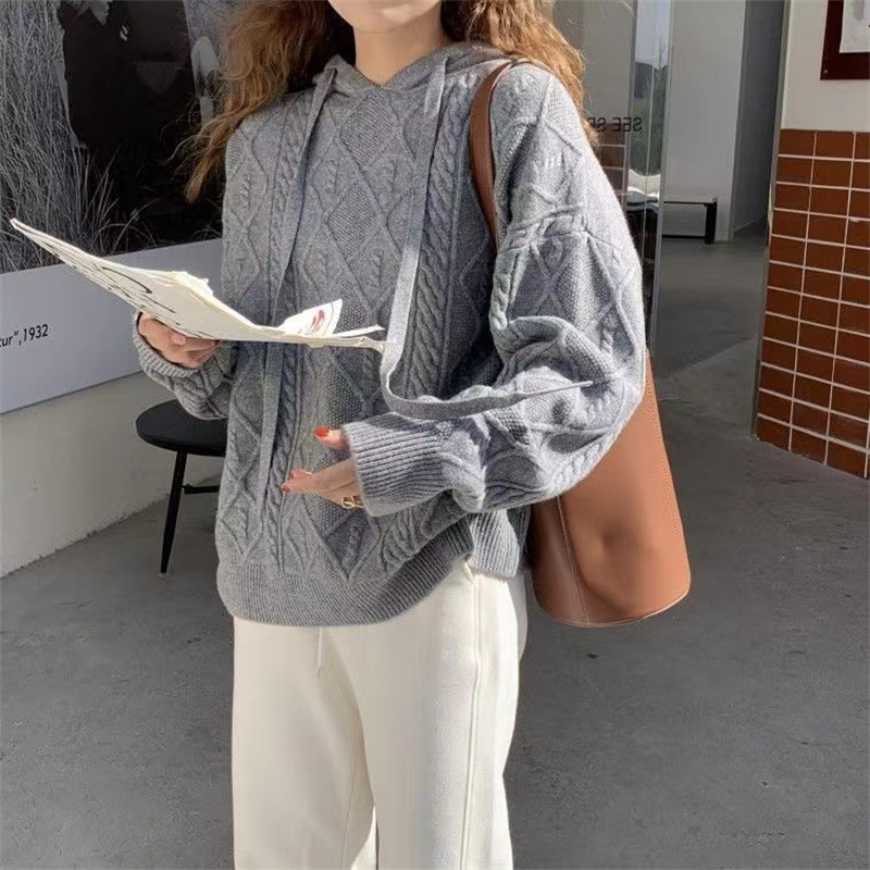 Suéter mujer cáliz con capucha otoño invierno slim diseño sentido nicho jersey mujer holgada lazy con capucha sudadera Specification image