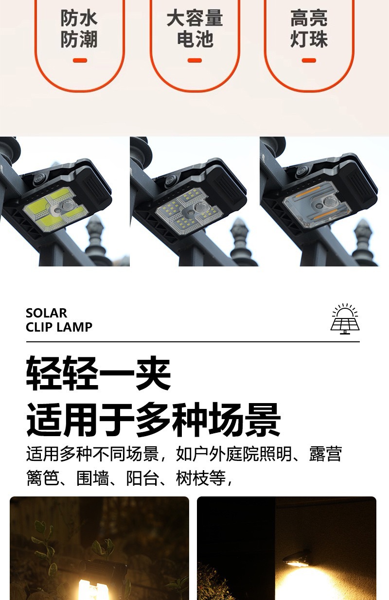 太阳能庭院灯家用花园照明灯人体感应多功能露天室外夹子草坪灯详情5