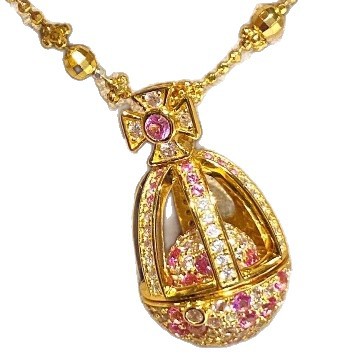 French light luxury retro peach pink Easter egg necklace with a flip lid and studded with diamonds, exquisite and versatile, high appearance level collarbone chain Item Picture