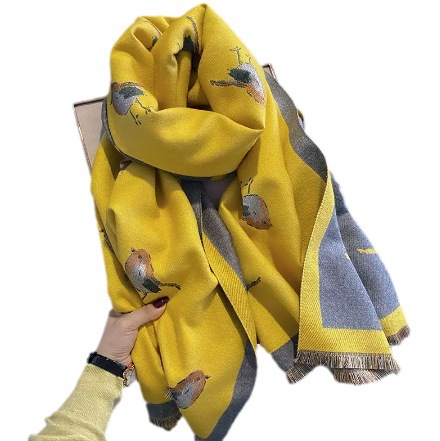 2023 Summer New All-Matching Scarf Office Air-Conditioned Room Warm Bird Pattern Korean Imitation Cashmere Shawl Item Picture
