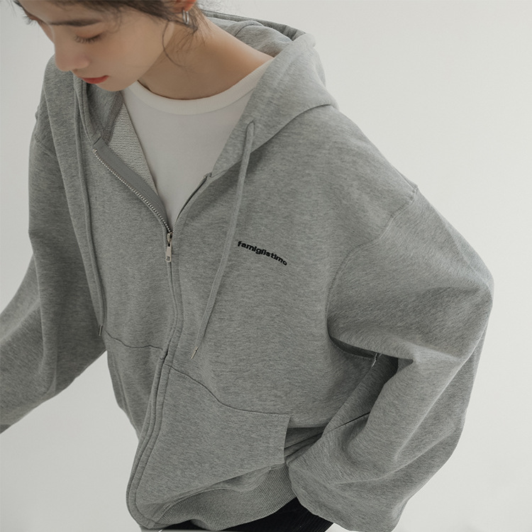 The new 2023 spring style letter grey hooded cardigan for women in hoodies, a loose and casual Korean-style jacket Specification image