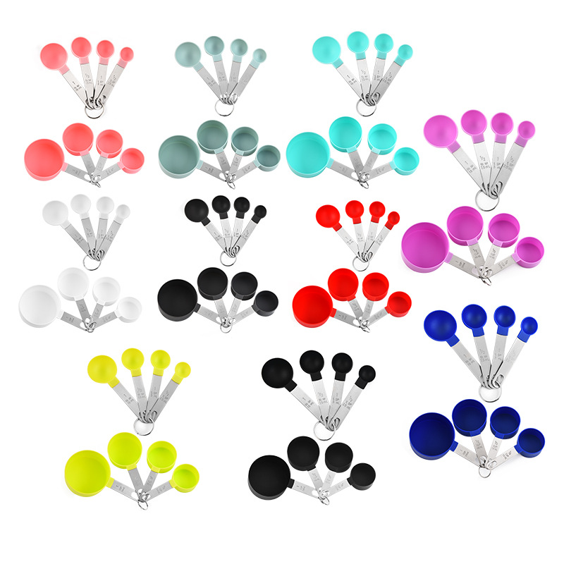 430 Stainless Steel Handle Measuring Spoon Plastic Measuring Cup 8-Piece Set With Engraved Measuring Spoon Set Baking Tools Wholesale Item Picture