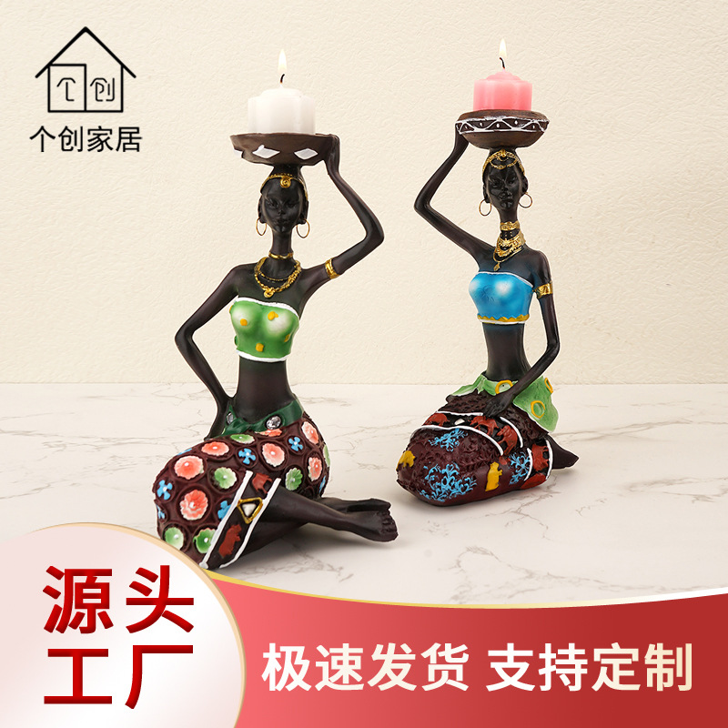 Cross-border Amazon Nordic light luxury candlestick display, creative resin black candlestick, ins home entrance decoration