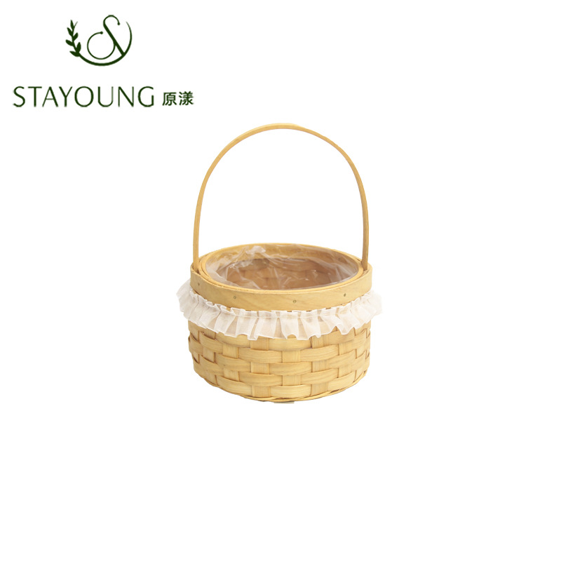 Yuan Yang wood chip hand-held woven flower basket, flower art training, flower arrangement, fresh flowers, artificial flowers, decorative flower vases, festival gift baskets Specification image
