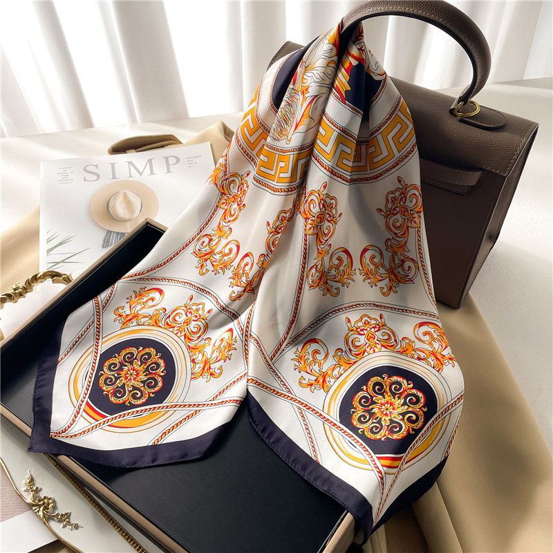 Fashion New Silk Scarf 70Cm Square Scarf Check Scarf Imitation Silk Patchwork Color Korean Version All Tie Scarf Women Decorative Hair details Picture