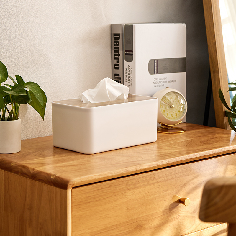Living Room Desktop Japanese Bamboo Paper Towel Box Plastic Simple Pumping Paper Box Creative Household Multi-Functional Storage Paper Box Application Scenario