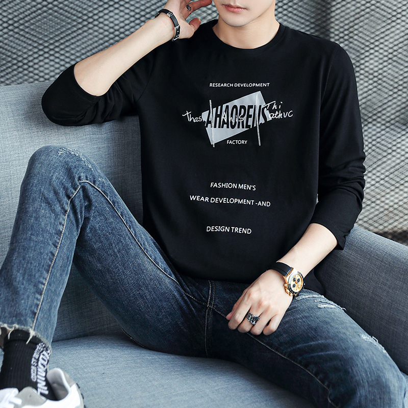 2024 Long-sleeved T-shirt men's autumn loose Korean-style trendy long-sleeved cotton T-shirt men's wear teenagers' base layer details Picture