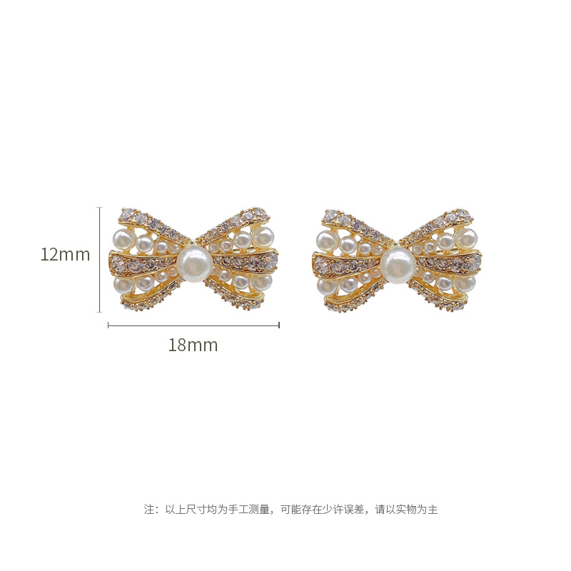 Obi new S925 silver needle pearl bow zircon advanced sense earrings fashion temperament sense female earrings niche Item Picture