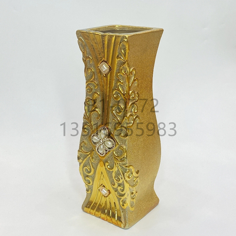 وعاء مزود بالذهب مزخرف 30CM مزهرية من الخزف، 12 بوصة، وعاء حديث رفيع المستوى مزخرف بقوس details Picture