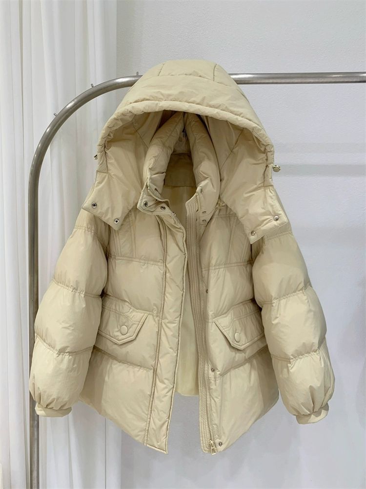 2025 New winter Korean-style hooded waist down jacket for women, mid-length casual loose thick white duck down coat pic 11