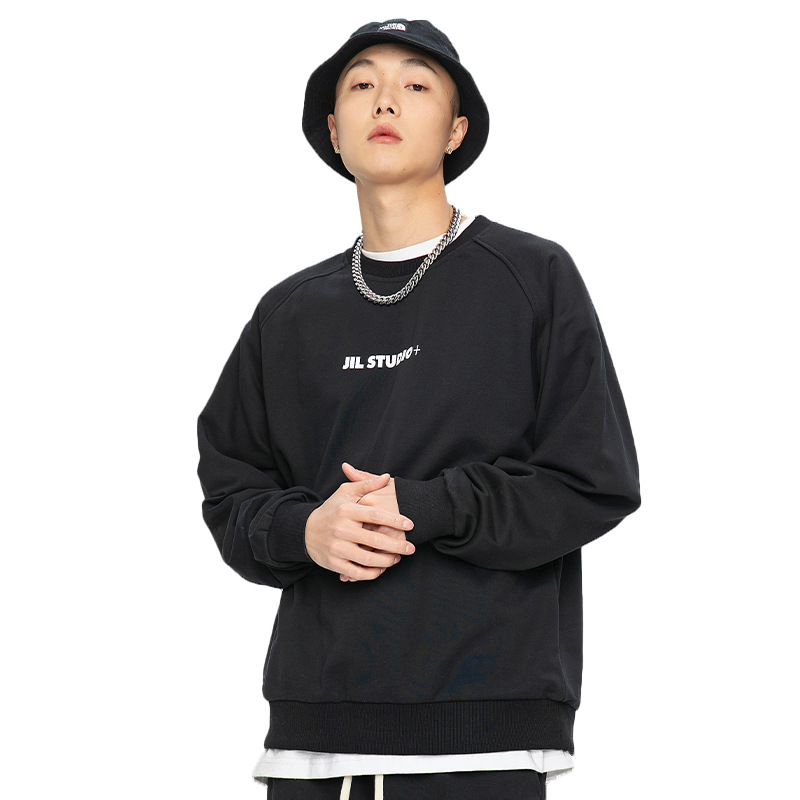 A heavyweight American white sweatshirt for men, a loose and trendy printed top, a spring and autumn Korean-style trendy round-neck jacket for young people Item Picture