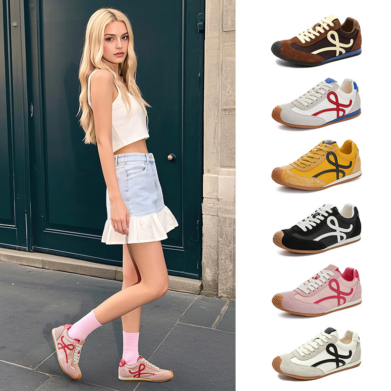 Couple's genuine leather Forrest Gump shoes for women, 2025 autumn new sporty white sneakers, retro waffle shoes, versatile Dexun shoes details Picture
