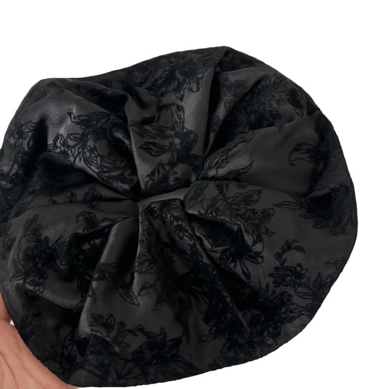 Laid-back and retro new Chinese-style fabric satin velvet printed large intestine hair band, high-end hair tie, hair tie for women Item Picture
