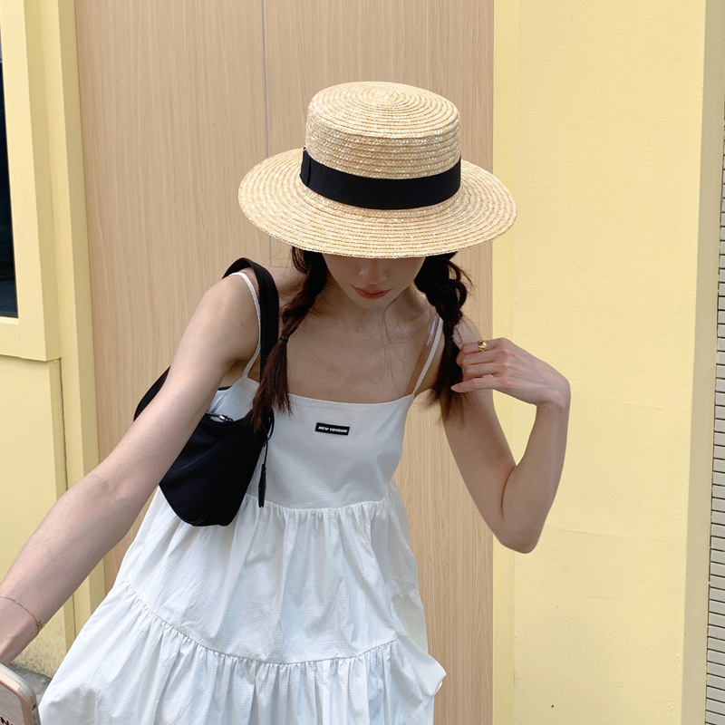 Flat Straw Hat Women's Summer Uv Sunscreen Hat Travel Beach Sun Hat Net Red Sun Hat details Picture