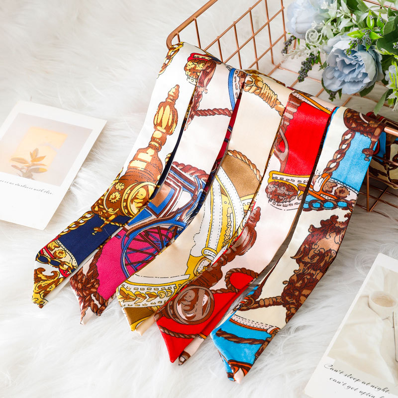Silk Scarf Wholesale Long Diagonal Small Silk Scarf Double Hair Band Ribbon Decorative Tie Bag With Hand Gift Box Silk Scarf