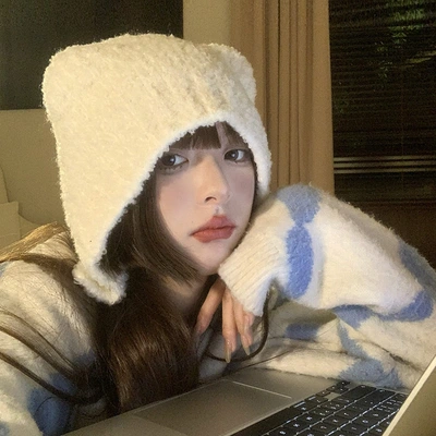 Soft Cute Bear Woolen Hat Children Autumn And Winter Big Head Around The Foreign Air Warm Ear Protective Hat Fashion All The Top Hat