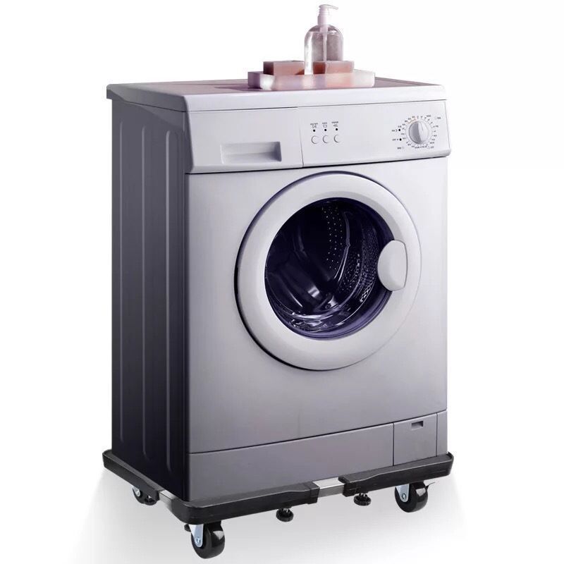 Stainless steel telescopic and adjustable kitchen storage rack, universal washing machine and refrigerator base with wheels, mobile rack bracket Application Scenario