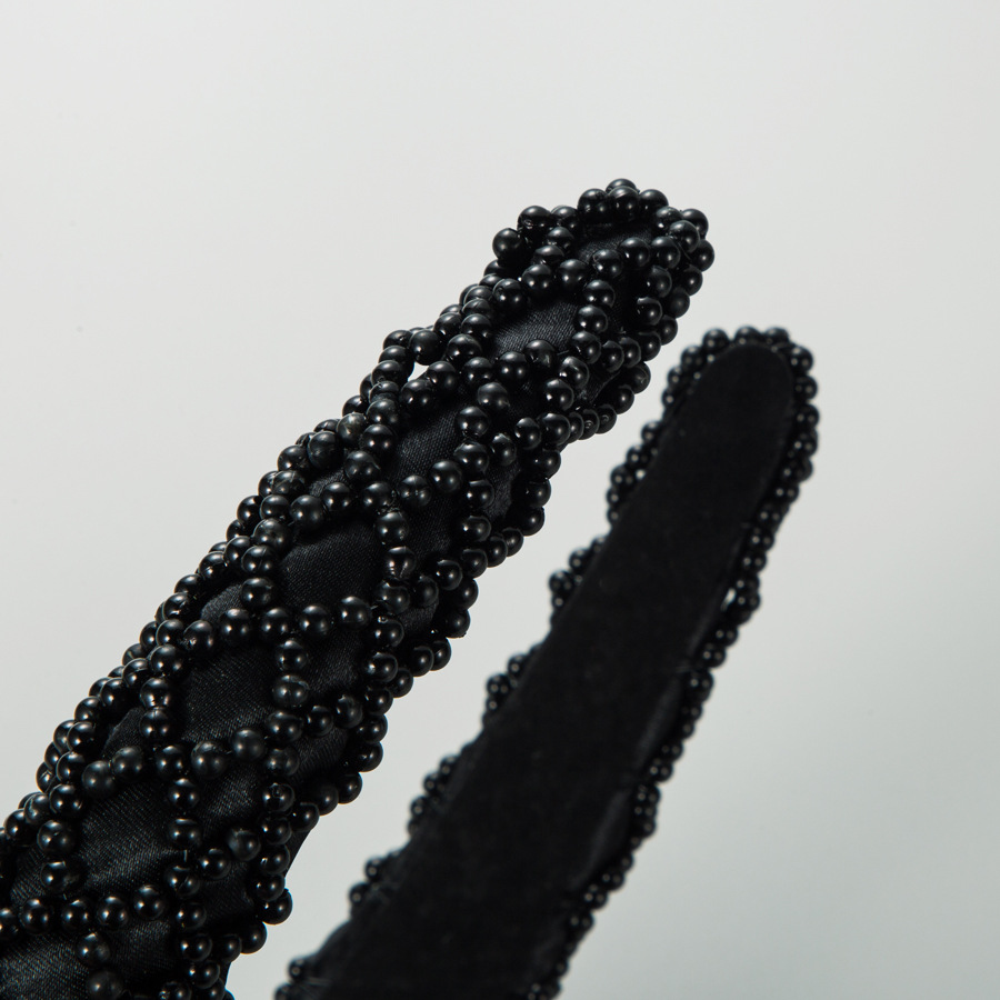 European and American retro fashion headbands, small pearl handcrafted beaded sponge hair bands, versatile for outdoor hair pressing wholesale Specification image