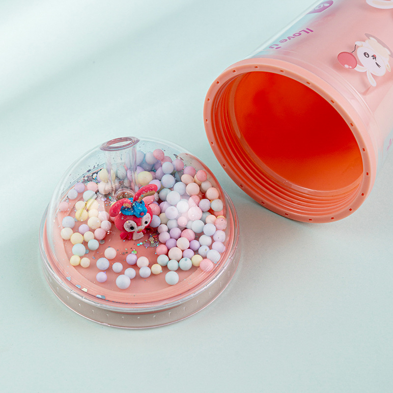 Cross-Border New Net Red Rabbit Cup High Appearance Level Cartoon Children's Milk Tea Straw Cup Double Plastic Water Cup Landscape Cup Application Scenario
