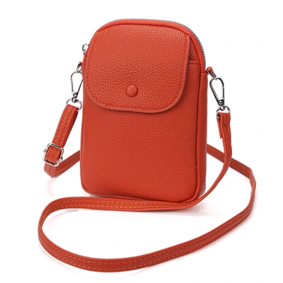 Cross-Border Bestseller 2025 New Women's Mobile Phone Bag, Solid Color Lychee Pattern Bag Cover Style, Versatile Commuting Single-Shoulder Crossbody Bag