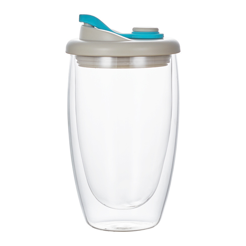 Double clear glass egg-shaped coffee cup