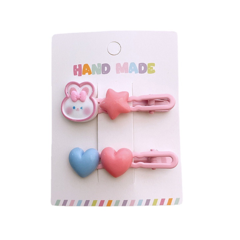 Dopamine Girl Creamy Cartoon Animal Color Contrast Heart Hollow Hairpin Cute Student Children Hair Accessories Item Picture