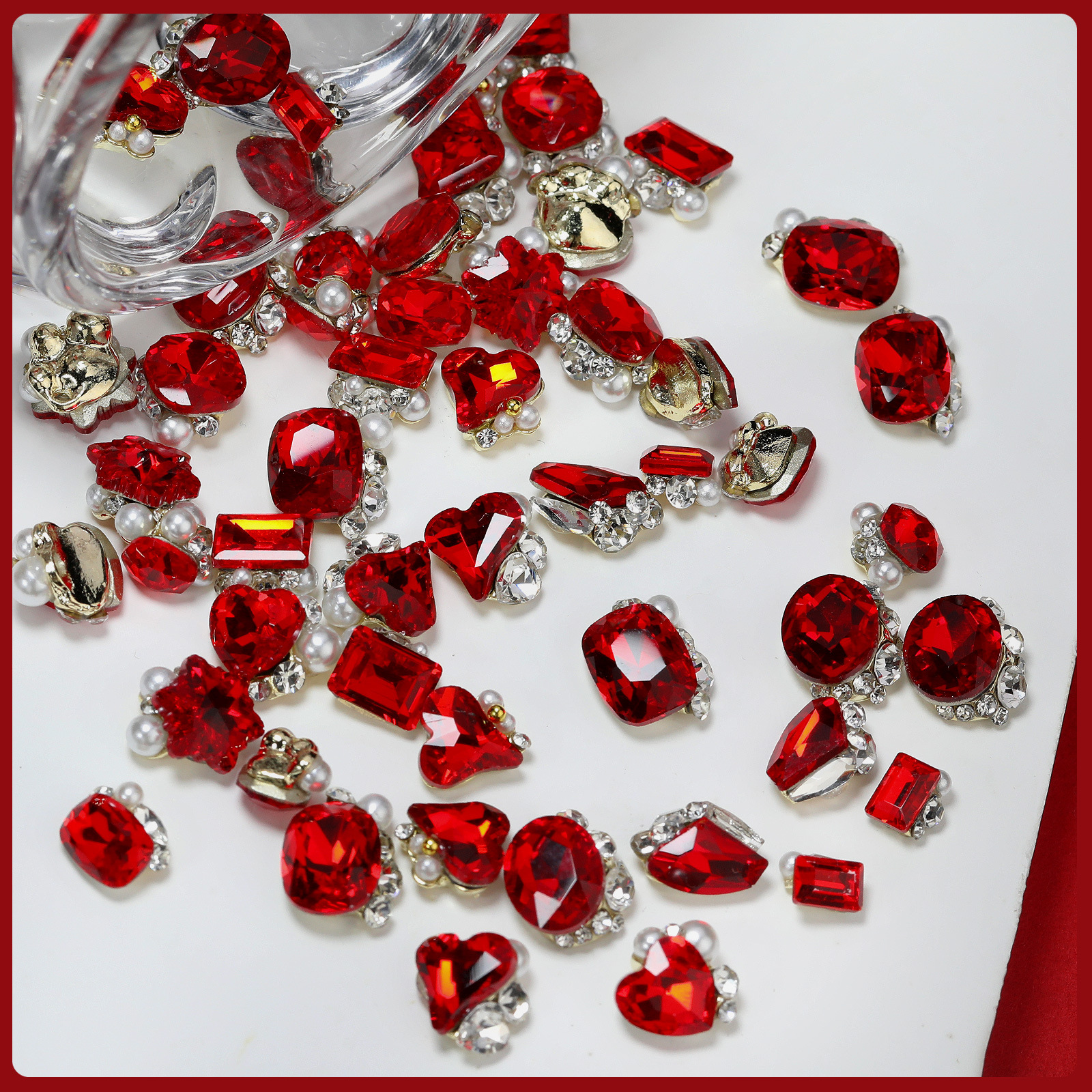 New Year Nail vintage Bordeaux Red Pile diamond heart rock sugar fat square Christmas red snow alloy diamond ornaments Application Scenario