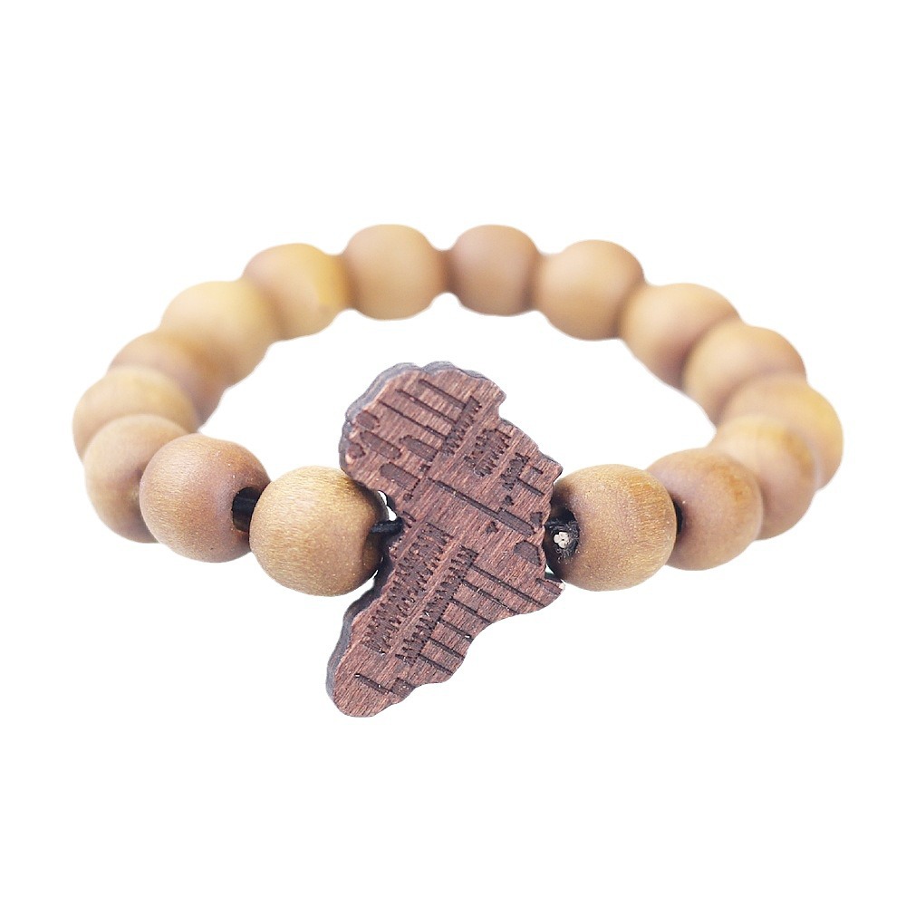 Europe And The United States Cross-Border Foreign Trade Africa Temu Hot Selling Carved Wooden African Map Bracelet Wooden Beads Wear Elastic String Men And Women Couples Accessory Gift Manufacturers Wholesale Item Picture