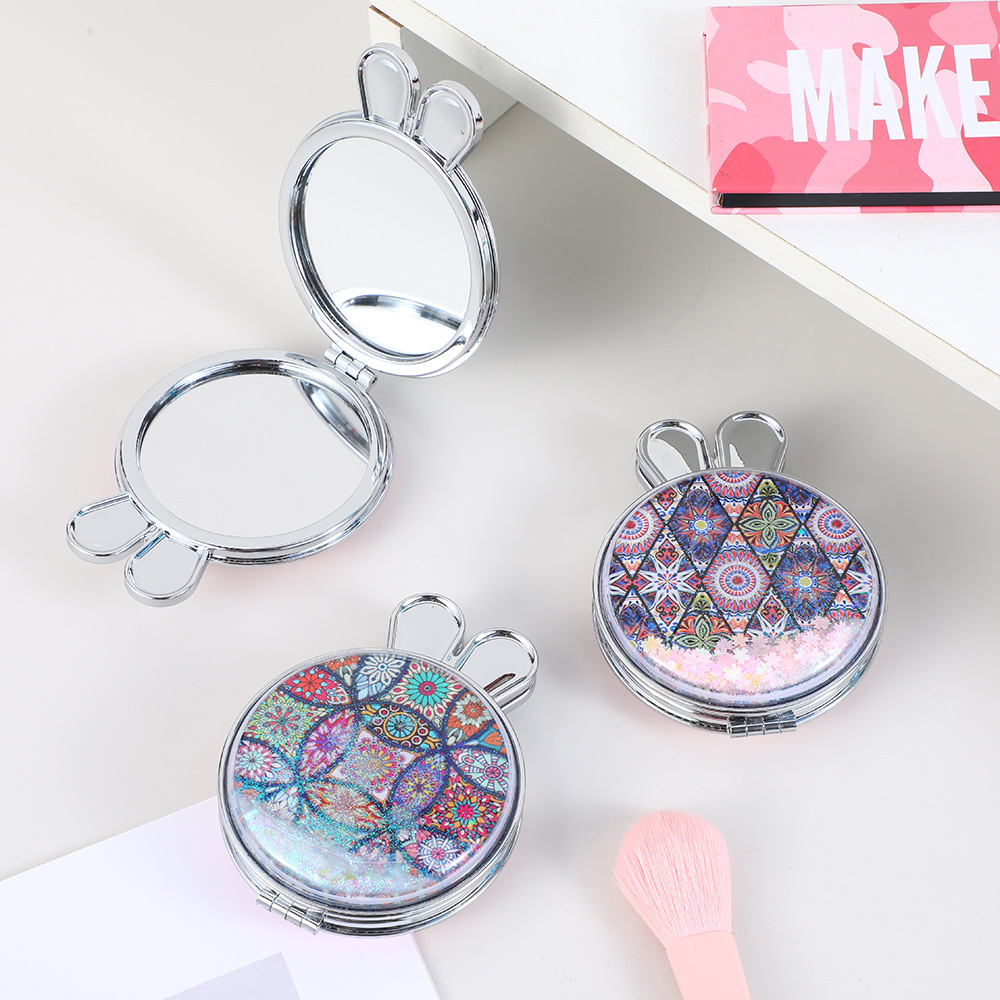 民族风便携化妆镜兔耳折叠双面流沙小巧学生用厂家供应日用百货卫浴用品详情6