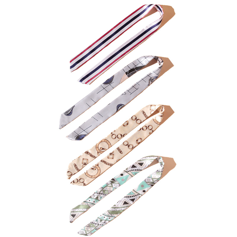 Spring Silk Scarf Women Vintage Tie Bag Streamer Decoration All Scarf Long Scarf Double-Sided Printed Small Silk Scarf Wholesale Item Picture