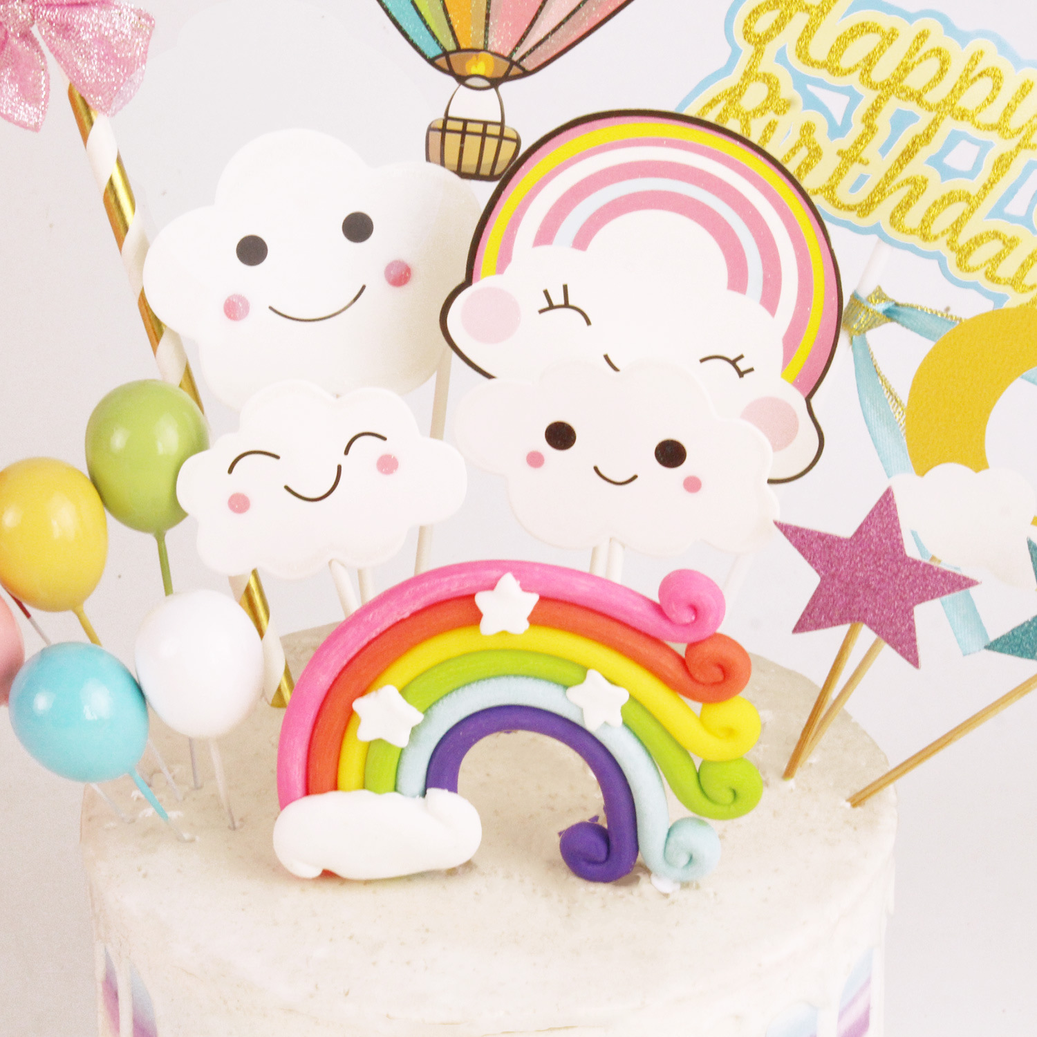 Cross-Border Amazon Cake Decoration Set Cloud Stars Rainbow Birthday Cake Decoration Plug-In Cake Decoration details Picture