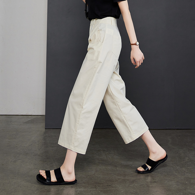 Sofisel's 2023 summer new sickle pants, casual loose wide-leg pants, high-waisted white nine-inch pants for women Specification image
