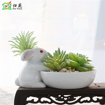 厂家直销新款多肉植物兔子陶瓷盆栽家居装饰摆件假花绿植批发