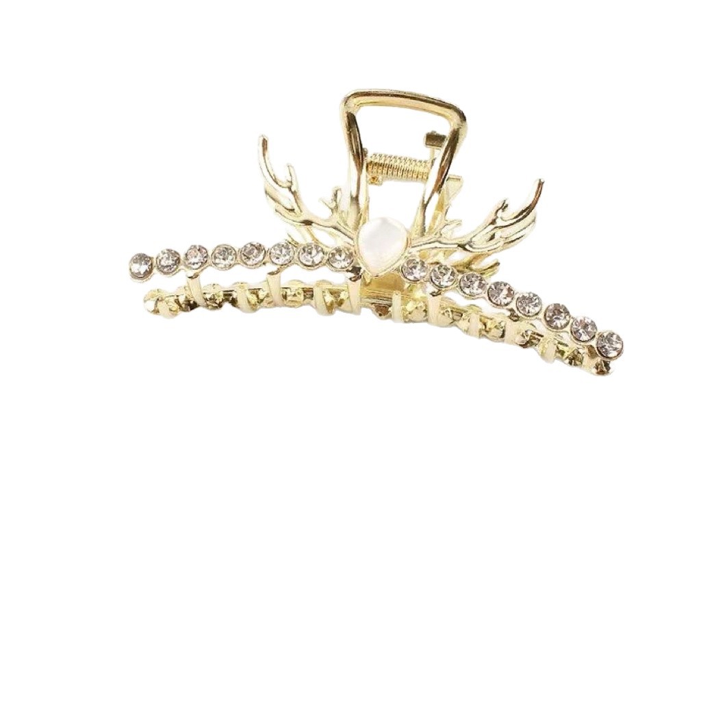 Antler large high-end hair clip, pearl cross grab clip, Korean back of the head hair clip, ins style simple hair clip Item Picture