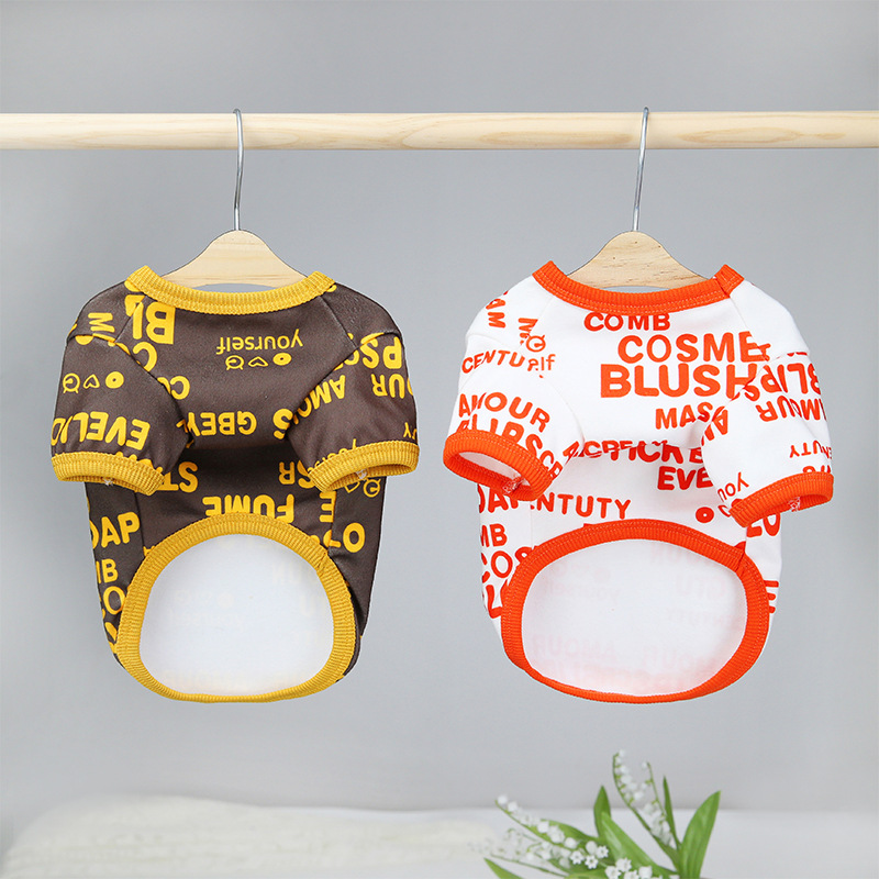 Dog pet clothing, European and American round-neck letter T-shirts, spring and summer puppy clothing, teddy small and medium-sized dog clothing Application Scenario