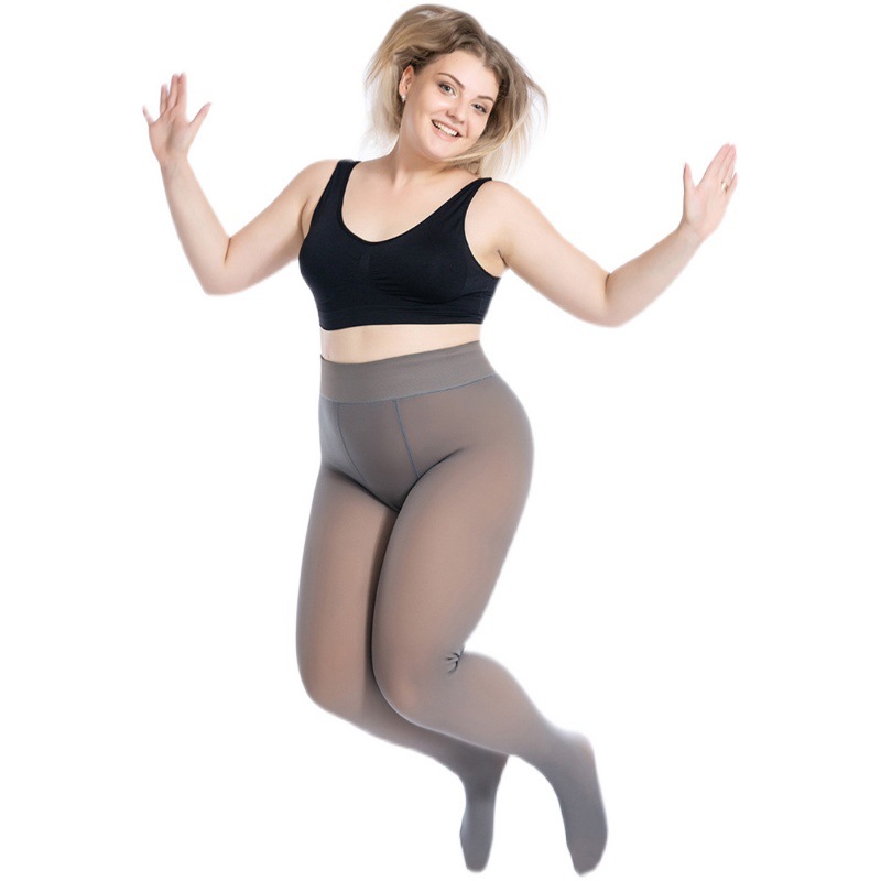 Plus-Size Flight Attendant Grey Skin Plus Fat Plus Leggings Women's Fleece Plus Thick Fake Flesh Bare Legs Magic Autumn And Winter Jumpsuit Item Picture