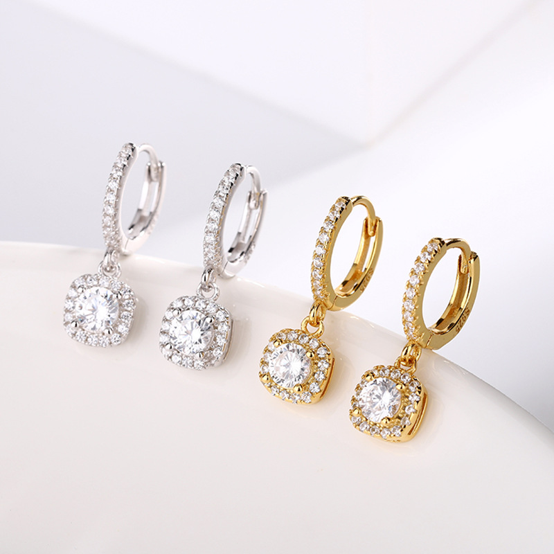 S925纯银短款流苏小方糖耳环女一对小众设计轻奢百搭气质耳扣耳饰