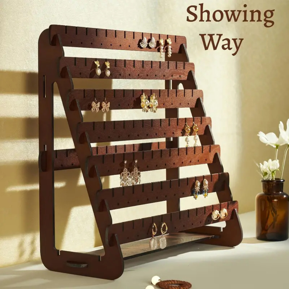 Cross-border vintage wooden earring rack, simple home living room and bedroom desktop, decorative items, stud storage and display rack