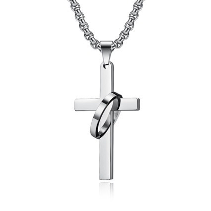 A fine mirror-polished circular ring ring with a cross necklace pendant for men, popular in Europe and America full figure