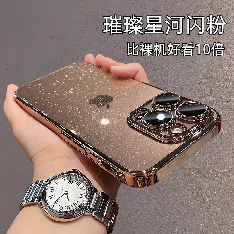 适用苹果16promax手机壳iphone15新款小众高级感14透明闪粉硬壳潮